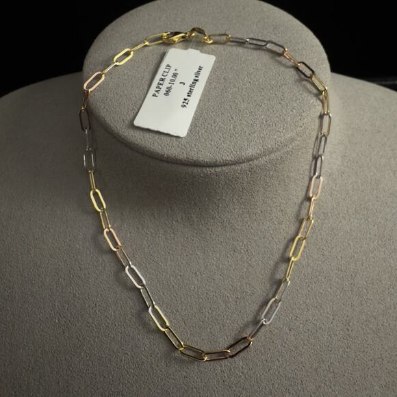 3mm Tri Gold Paperclip Anklet 10in/ 925 Silver Made In Italy BSI~NEW - Picture 1 of 6